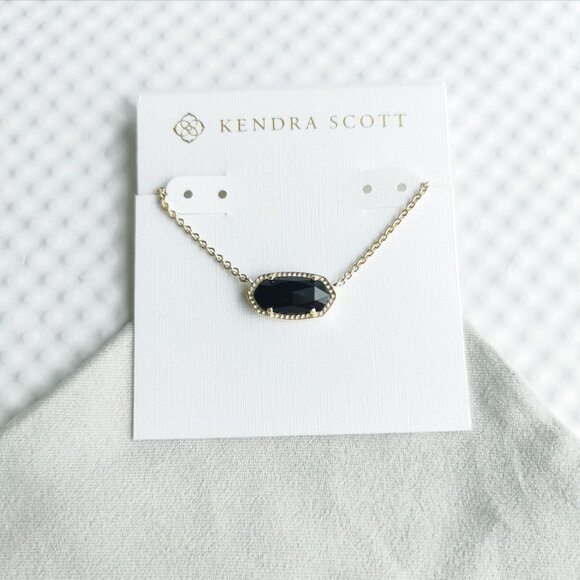 Kendra Scott Elisa Pendant Necklace Gold Black Opaque Glass - Picture 1 of 3